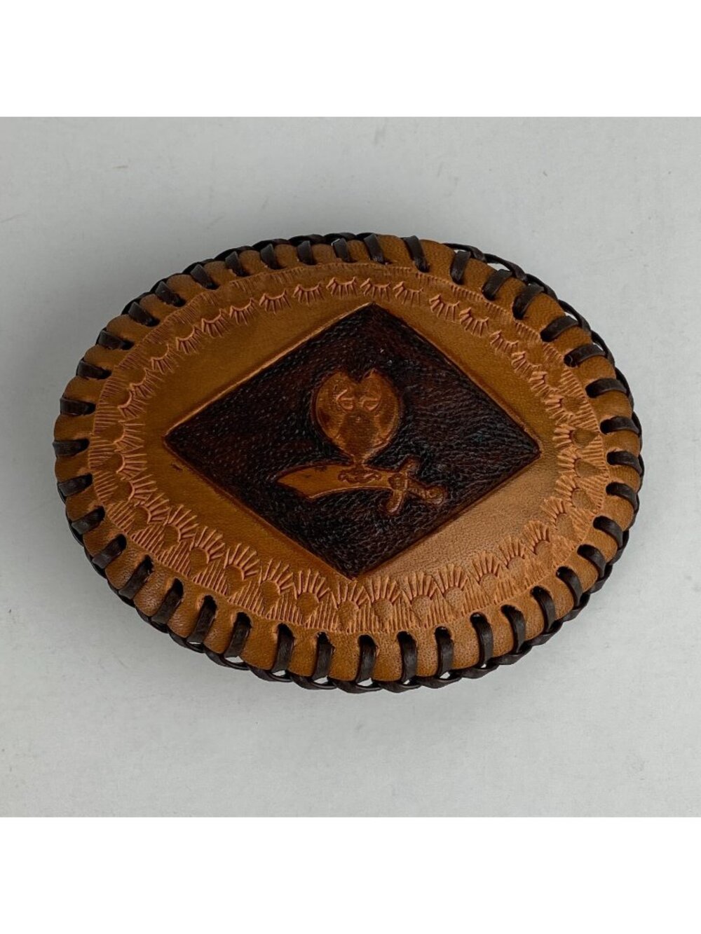 Vintage Belt Buckle Master Leather Artist John Glassford Oval Knife Handcrafted